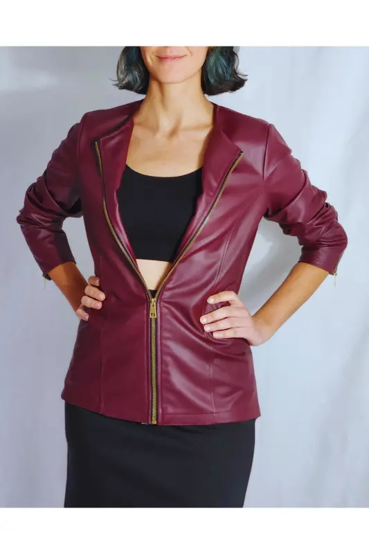 VİŞNE ÇÜRÜĞÜ RENGİ DERİ CEKET-VİŞNE ÇÜRÜĞÜ - 6