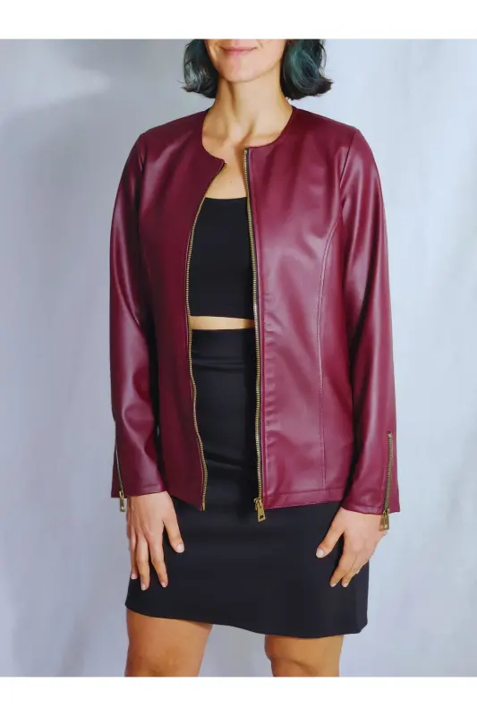 VİŞNE ÇÜRÜĞÜ RENGİ DERİ CEKET-VİŞNE ÇÜRÜĞÜ - 7