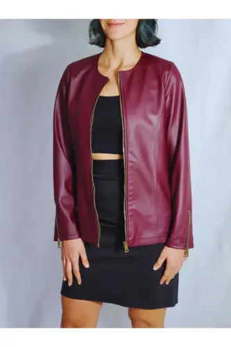 VİŞNE ÇÜRÜĞÜ RENGİ DERİ CEKET-VİŞNE ÇÜRÜĞÜ - 7