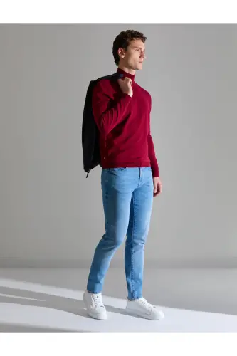 Vişne Slim Fit Balıkçı Yaka Basic Triko Kazak 50314202-VR223 - Vişne - 1