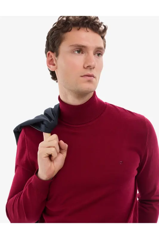 Vişne Slim Fit Balıkçı Yaka Basic Triko Kazak 50314202-VR223 - Vişne - 3