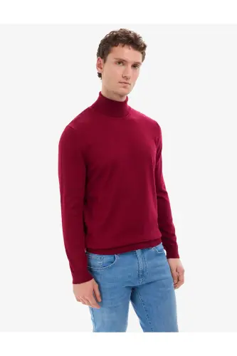 Vişne Slim Fit Balıkçı Yaka Basic Triko Kazak 50314202-VR223 - Vişne - 4