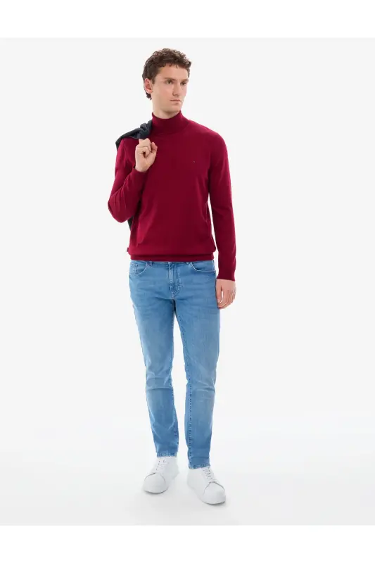 Vişne Slim Fit Balıkçı Yaka Basic Triko Kazak 50314202-VR223 - Vişne - 5