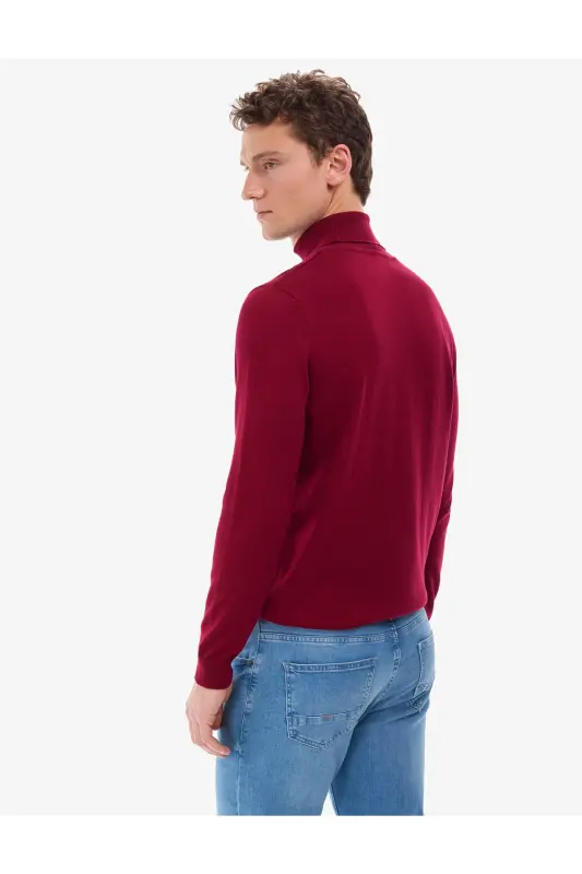 Vişne Slim Fit Balıkçı Yaka Basic Triko Kazak 50314202-VR223 - Vişne - 6