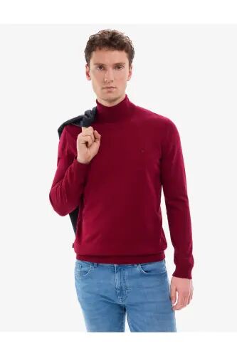 Vişne Slim Fit Balıkçı Yaka Basic Triko Kazak 50314202-VR223 - Vişne - Pierre Cardin (1)