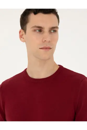 Vişne Slim Fit Bisiklet Yaka Basic Triko Kazak 50296575-VR223 - Vişne - PIERRE CARDIN (1)