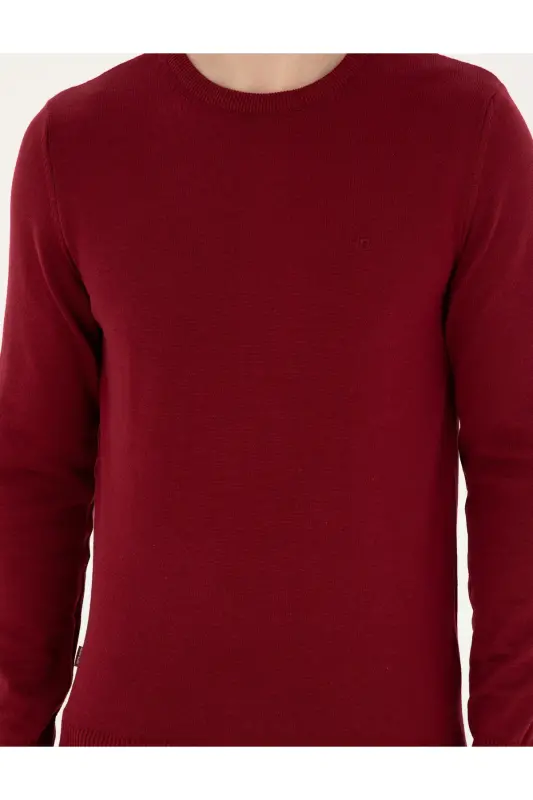Vişne Slim Fit Bisiklet Yaka Basic Triko Kazak 50296575-VR223 - Vişne - 6