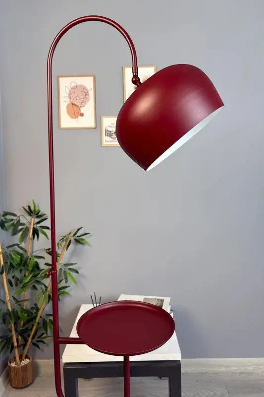 Vişneçürüğü Lambader Hareketli Başlık Sehpalı Modern Dekoratif Metal Oturma Odası Çalışma Odası Lambası - Vişne - 2