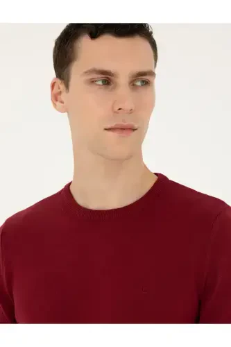 Вишня Slim Fit Велосипедный Воротник Базовый Трикотажный Свитер 50296575-VR223-Вишня - 2