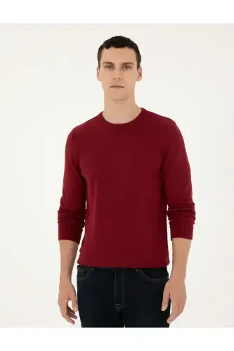 Вишня Slim Fit Велосипедный Воротник Базовый Трикотажный Свитер 50296575-VR223-Вишня - 3