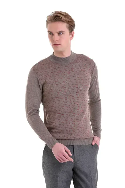 Visone Comfort Fit Jacquard Half Turtleneck Wool - 4