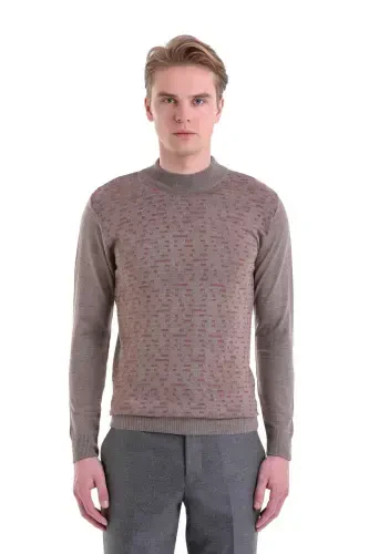 Visone Comfort Fit Jacquard Half Turtleneck Wool - 5