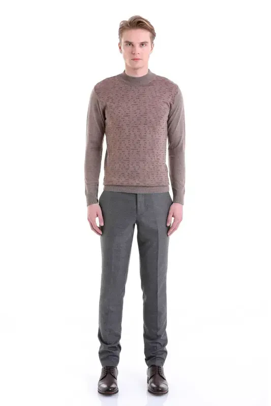 Visone Comfort Fit Jacquard Half Turtleneck Wool - 6