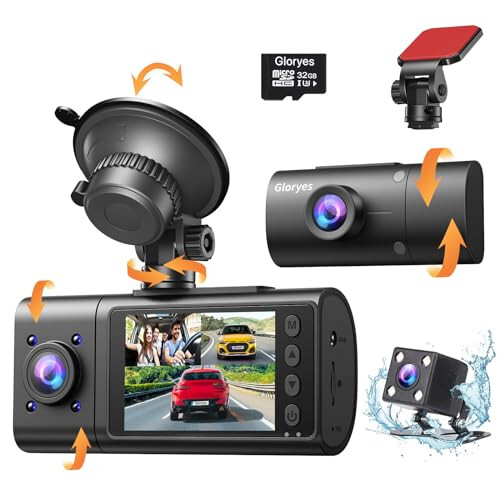 Vital Dash Cam, 3 Kanallı Ön ve Arka İç Dash Cam, Araba İç Kamerası, 2.5K/1440P Ön Araba Dash Cam, Ön + İç, Arabalar Taksi İçin Ön + Arka Dash Kamera Gece Görüşü ile, Park Etme 1S Kayıt - 1