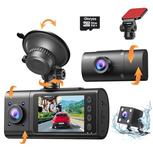 Vital Dash Cam, 3 Kanallı Ön ve Arka İç Dash Cam, Araba İç Kamerası, 2.5K/1440P Ön Araba Dash Cam, Ön + İç, Arabalar Taksi İçin Ön + Arka Dash Kamera Gece Görüşü ile, Park Etme 1S Kayıt - 2