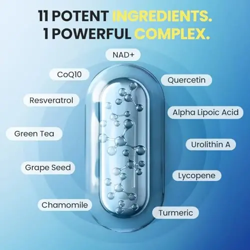 Vitamax NAD+ Supplement Extra Strength - Liposomal + Urolithin A, Resveratrol, CoQ10 - Women & Men - ALA, Green Tea, Quercetin, Lycopene – High Purity, Energy & Regeneration - Made in USA – 60ct - Vitamax (1)