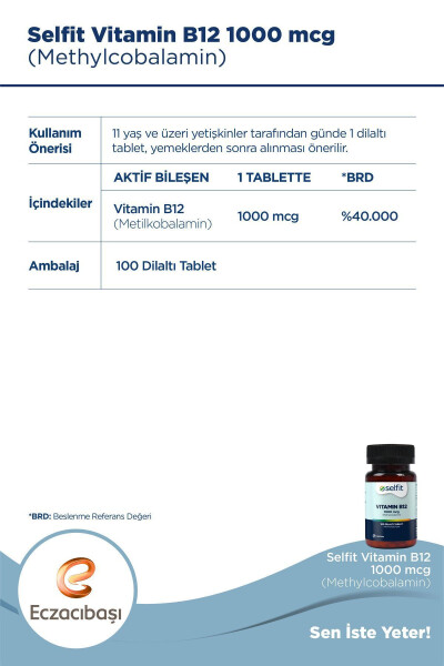 Vitamin B12 1000 Mcg 100 Dilaltı Tablet - 3