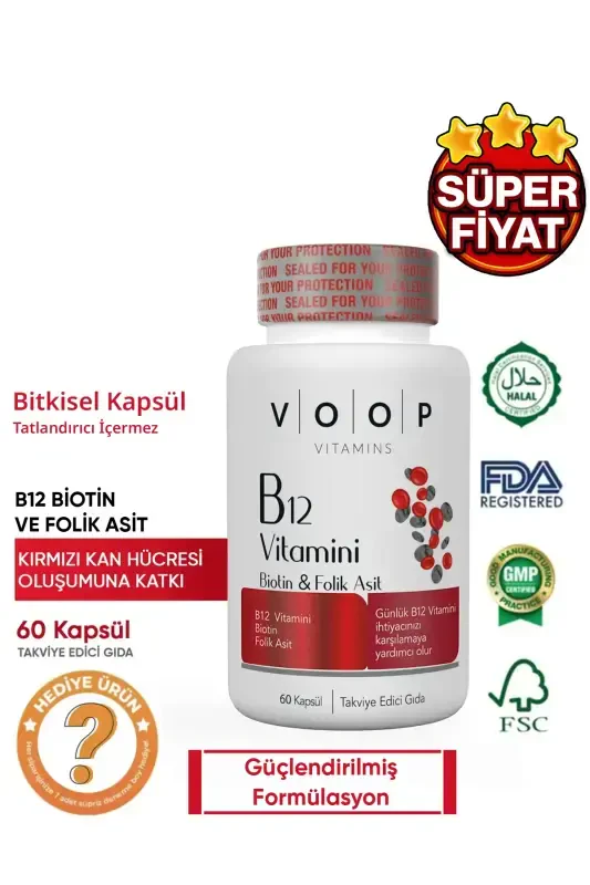 Vitamin B12 - Biotin & Folic Acid Skin, Hair, Nail and Brain Health Support 60 Herbal Capsules - 7