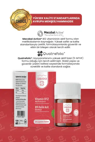 Vitamin B12 - Folic Acid B9 - Methylcobalamin - Methylfolate - 4