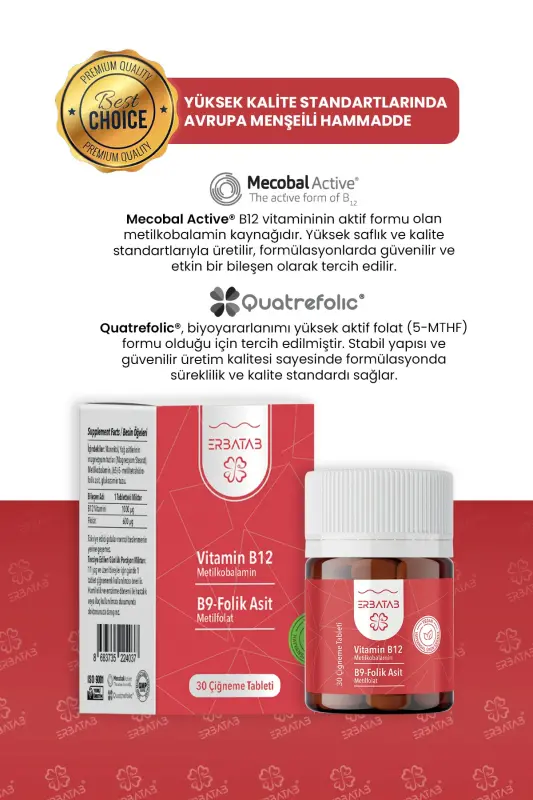 Vitamin B12 - Folic Acid B9 - Methylcobalamin - Methylfolate - 4