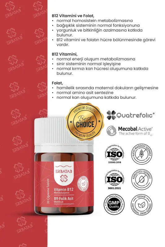 Vitamin B12 - Folic Acid B9 - Methylcobalamin - Methylfolate - 5