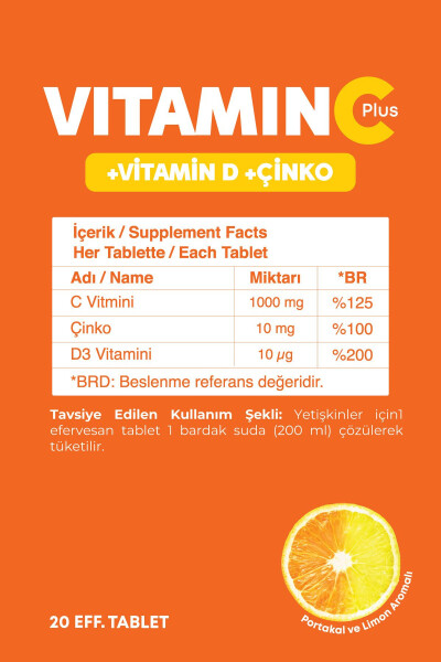 Vitamin C Plus 20 Efervesan Tablet (C Vitamini, Çinko, D3 Vitamini) - 3