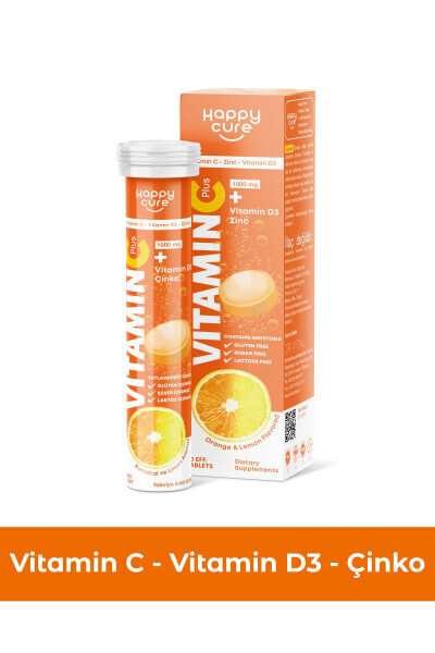 Vitamin C Plus 20 Efervesan Tablet (C Vitamini, Sink, D3 Vitamini) - HAPPY CURE