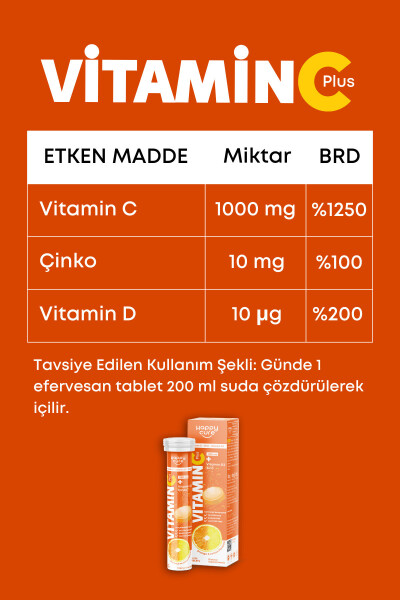 Vitamin C Plus 20 Efervesan Tablet (C Vitamini, Sink, D3 Vitamini) - 6