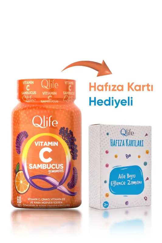 Vitamin C Sambucus Gummies - C Vitamini İçeren Çiğnenebilir Vitamin 60 Adet - QLIFE