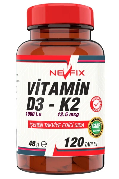 Vitamin D3 1000 IU Vitamin K2 12.5 mcg 120 Tablets - NEVFIX