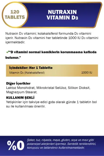 Vitamin D3 120 Tablets - 1,000 IU - NUTRAXIN (1)