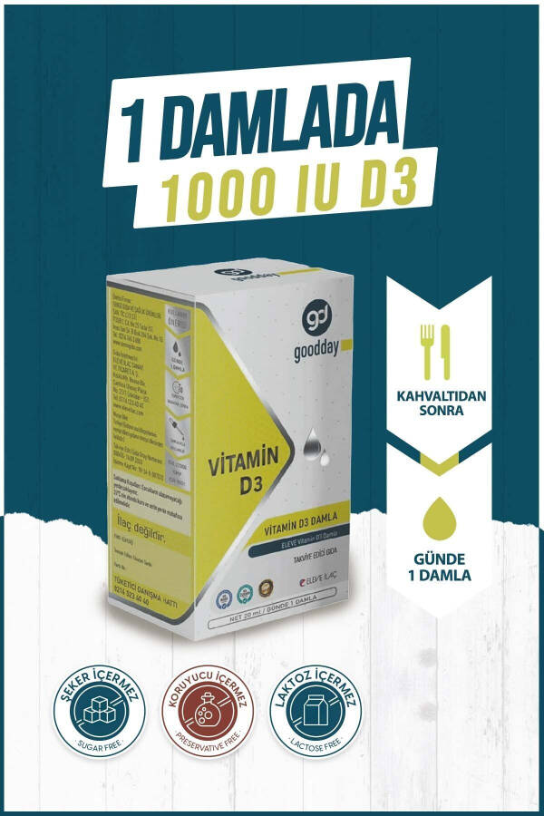 Vitamin D3 Bitkisel Besin Takviyesi 400 Damla 1000IU Soğuk Sıkım Zeytin Yağı - 10