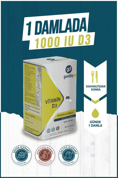 Vitamin D3 Bitkisel Besin Takviyesi 400 Damla 1000IU Soğuk Sıkım Zeytin Yağı - 2