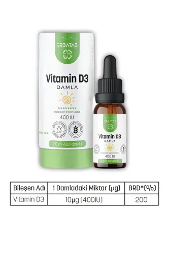 Vitamin D3 Bolalar uchun 20 ML 400 IU Tomchi - ERBATAB (1)