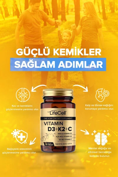 Vıtamın D3 K2 C - 60 Tablet Komplex Vitamin Desteği - LIFECELL