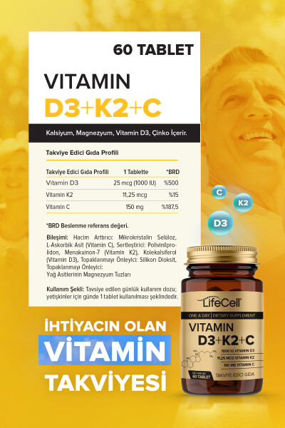 Vıtamın D3 K2 C - 60 Tablet Komplex Vitamin Desteği - 13