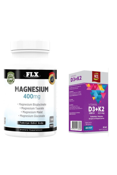 Vitamin D3 Vitamin K2 20 ml Flx Magnesium Magnesium Elements 180 Tablets - 1