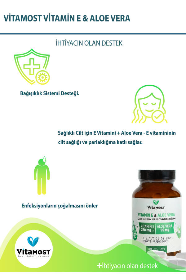 Vitamin E & Aloe Vera 120 Soft Gel Capsules 550 Mg - 9