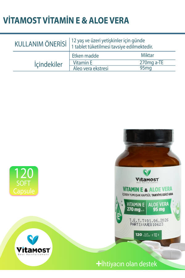 Vitamin E & Aloe Vera 120 Soft Gel Capsules 550 Mg - 11