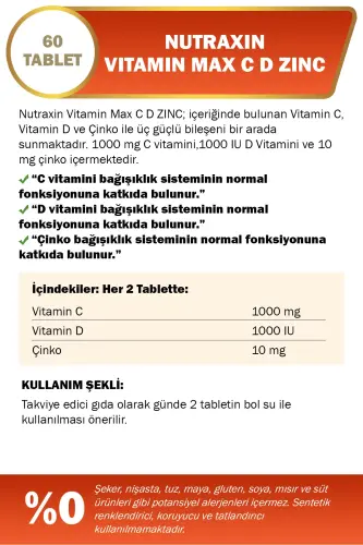 Vitamin Max C D Zinc 60 Tablets - NUTRAXIN (1)