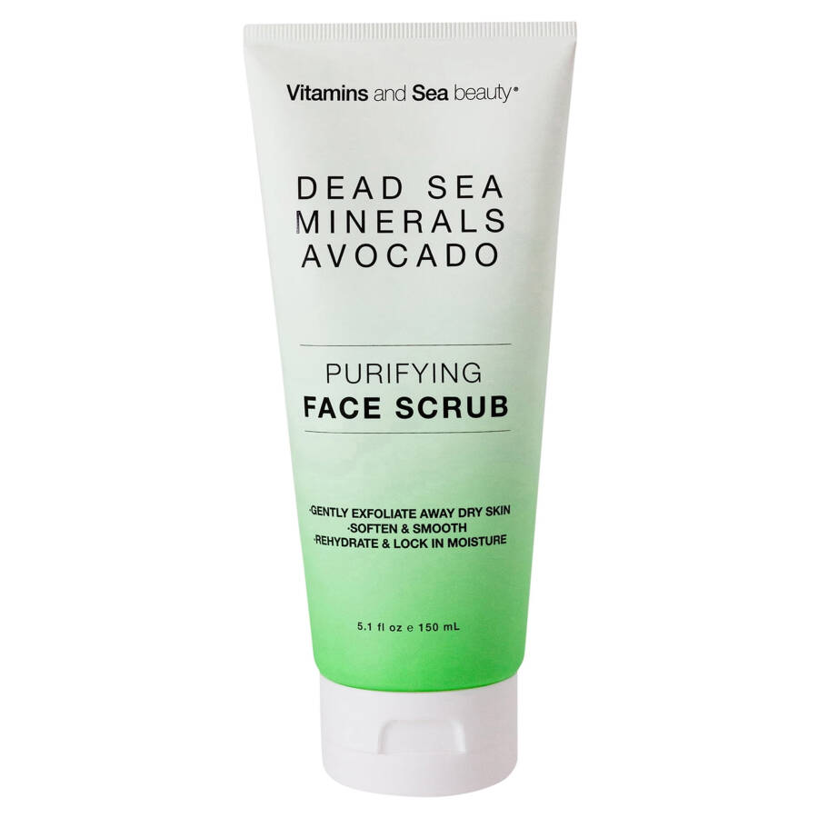 Vitamins and Sea Beauty Purifying Dead Sea Minerals & Avocado Face Scrub, All Skin Types, 5.1 fl oz - 1