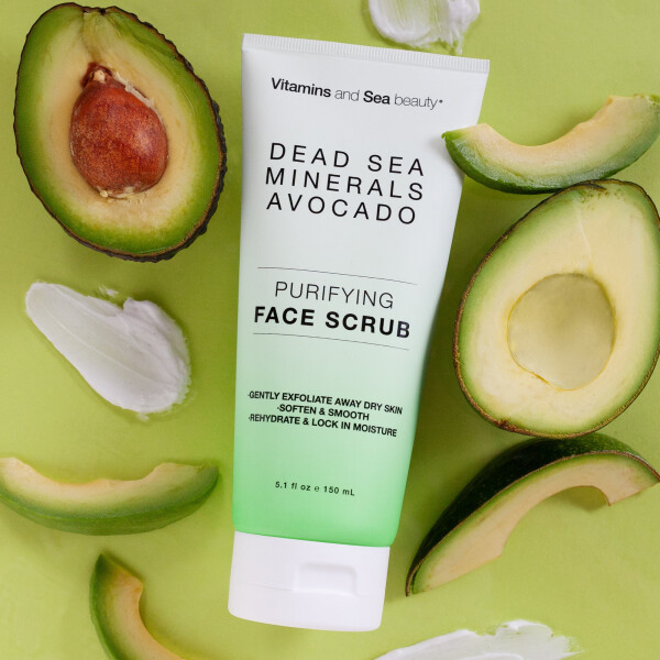 Vitamins and Sea Beauty Purifying Dead Sea Minerals & Avocado Face Scrub, All Skin Types, 5.1 fl oz - 3