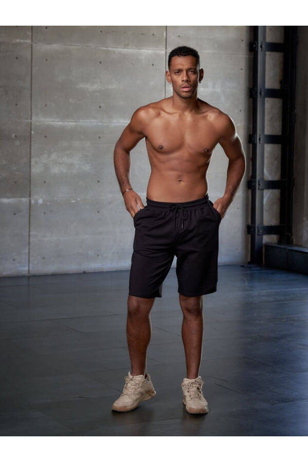 Viterbo Model Men's Boxer Shorts Sport Shorts Casual Shorts Lightweight Cotton Loose Shorts Black Color - 5