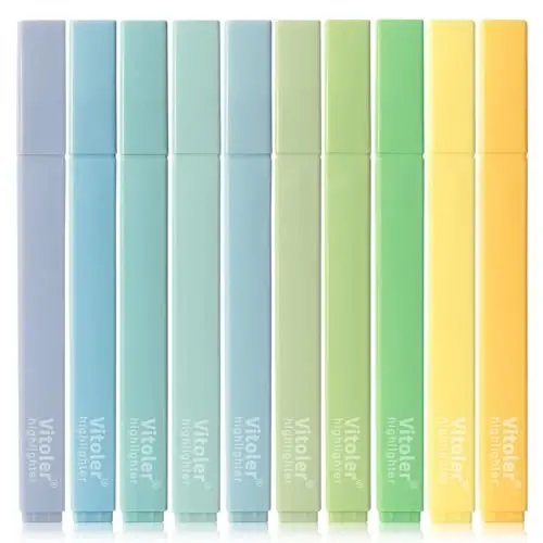 Vitoler 10Pack Bible Highlighters, Cute Assorted Colors Pastel Highlighters No Bleed Chisel Tip Highlighter for Aesthetic School Supplies - VITOLER