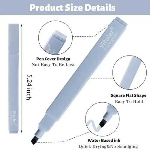 Vitolar Pastel Highlighters,8 dona Chisel uchli yoqimli Highlighters, Qonamaydigan Injil Highlighters, Maktab anjomlari uchun ko'p rangli Highlighters - 6