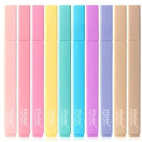 Vitoler 10 Pack Aesthetic Highlighters Soft Chisel Tip Bible Pastel Highlighters Cute Rainbow Color No Bleed Bible Highlighter,Great for Painting,Noting,Marking - VITOLER