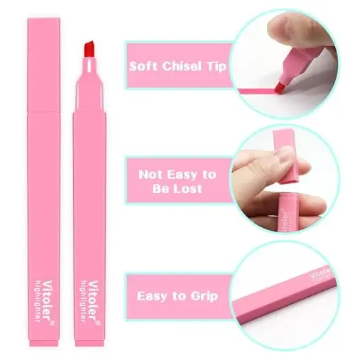 Vitoler 10 Pack Aesthetic Highlighters Soft Chisel Tip Bible Pastel Highlighters Cute Rainbow Color No Bleed Bible Highlighter,Great for Painting,Noting,Marking - 3