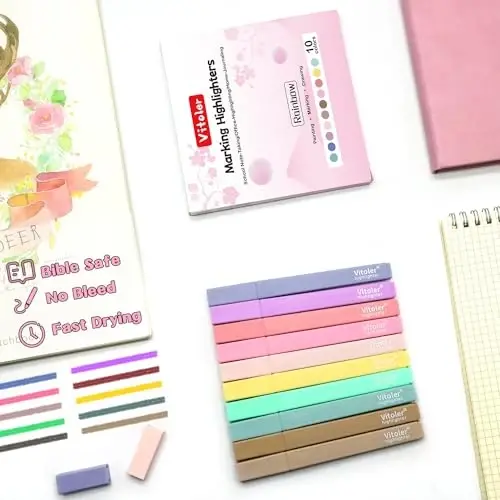 Vitoler 10 Pack Aesthetic Highlighters Soft Chisel Tip Bible Pastel Highlighters Cute Rainbow Color No Bleed Bible Highlighter,Great for Painting,Noting,Marking - 5
