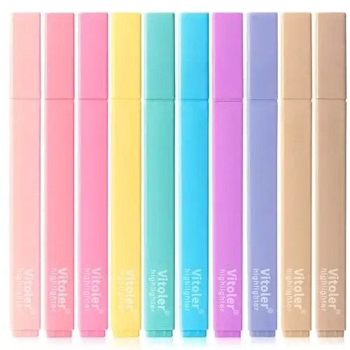Vitoler 10 Pack Aesthetic Highlighters Soft Chisel Tip Bible Pastel Highlighters Cute Rainbow Color No Bleed Bible Highlighter,Great for Painting,Noting,Marking 