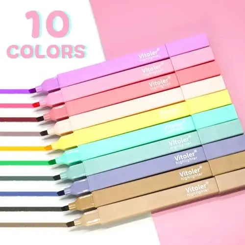 Vitoler 10 Pack Aesthetic Highlighters Soft Chisel Tip Bible Pastel Highlighters Cute Rainbow Color No Bleed Bible Highlighter,Great for Painting,Noting,Marking - 2
